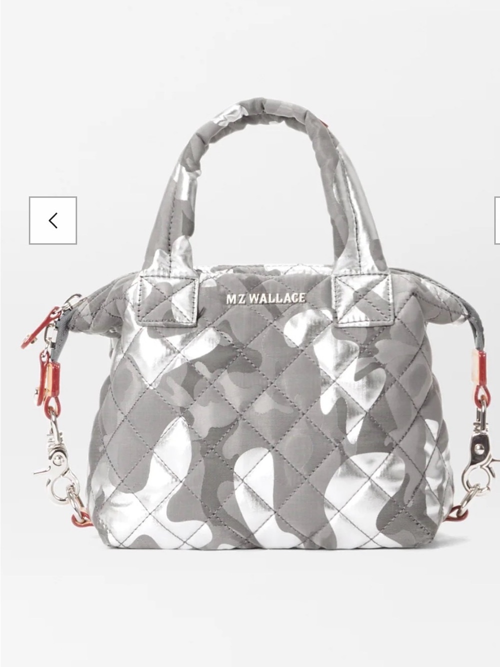 MZ Wallace Mini Quilted Metallic Gray Camo Satchel